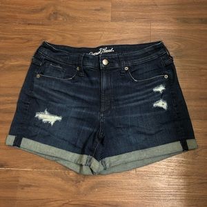 High Waisted Dark Wash Cuffed Denim Jean Shorts